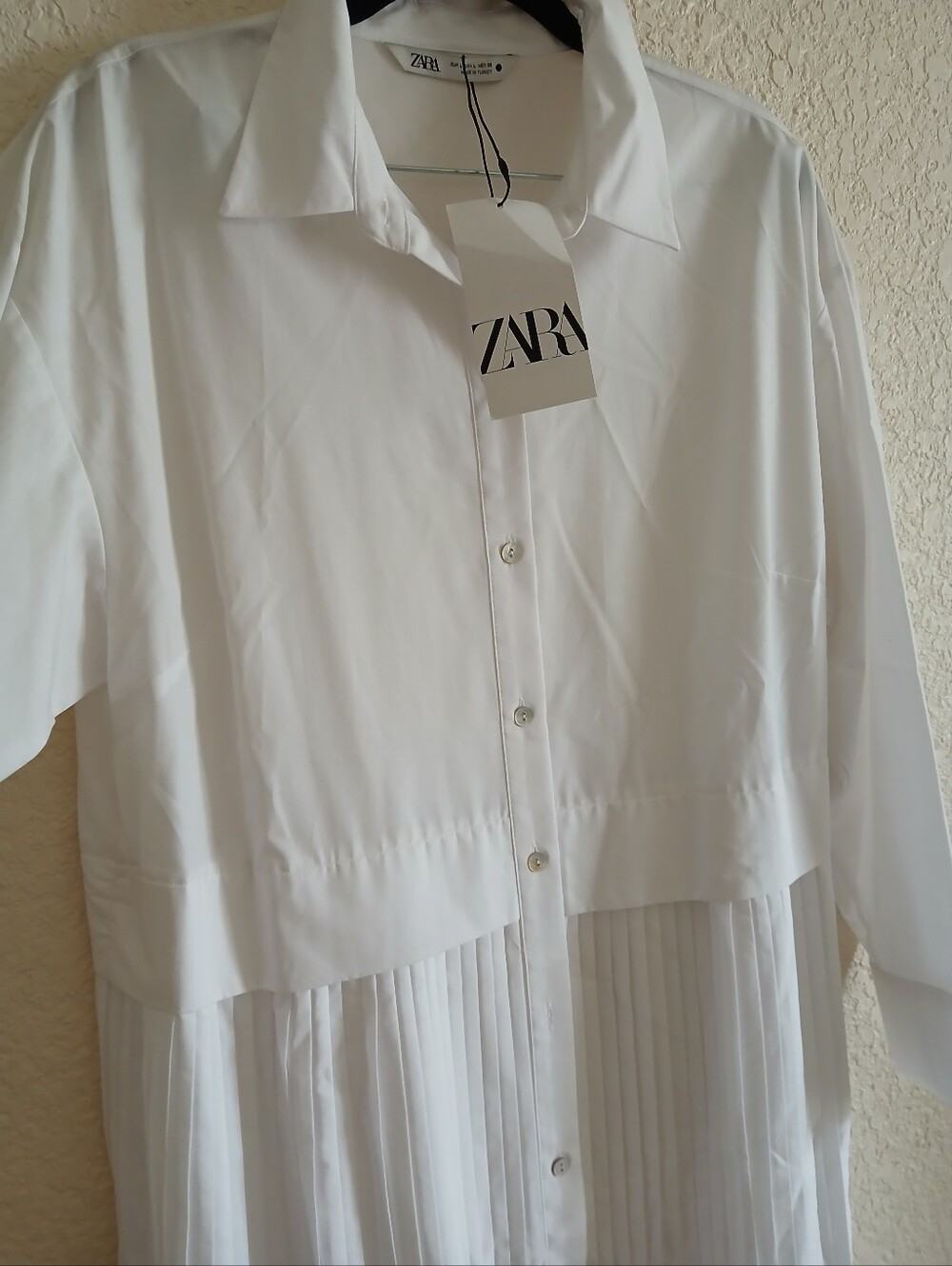Zara White Long-Sleeve Pleated Midi Shirt Dress - Picture 4 of 10